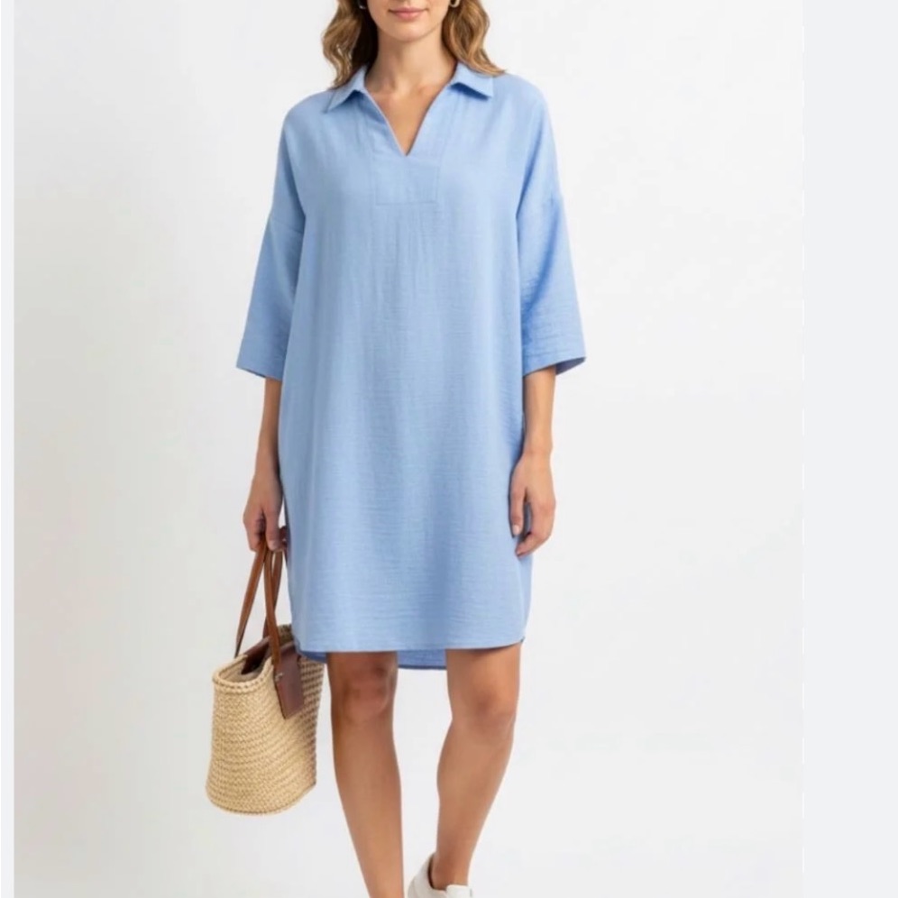Nally & Millie Short Sleeve Popover Tunic In Chambray Nwt